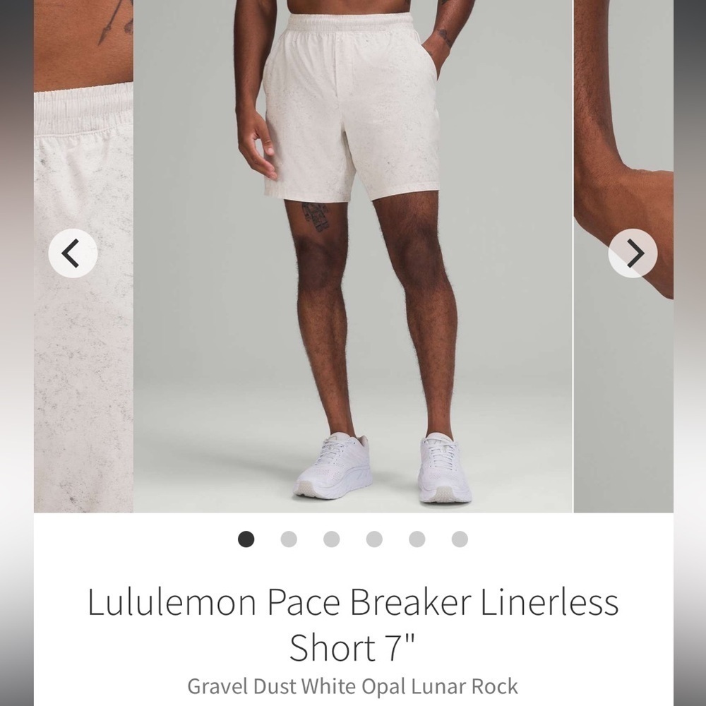 LULULEMON-Pace Breaker Linerless Short 
Gravel Dust White Opal Lunar Rock